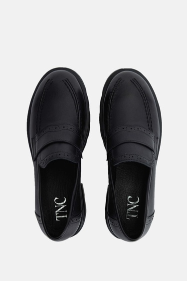  Tamer Tanca Kadın Hakiki Deri Siyah Deri Loafer Ayakkabı