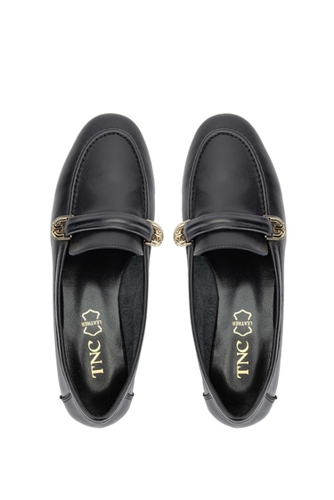  Tamer Tanca Kadın Hakiki Deri Siyah Deri Loafer Ayakkabı