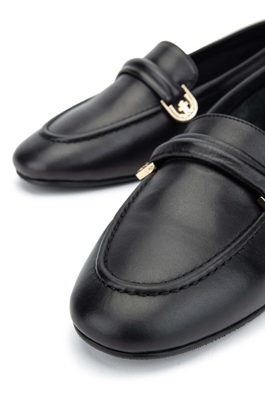  Tamer Tanca Kadın Hakiki Deri Siyah Deri Loafer Ayakkabı