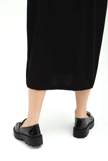  Tamer Tanca Kadın Vegan Siyah Rugan Loafer Ayakkabı