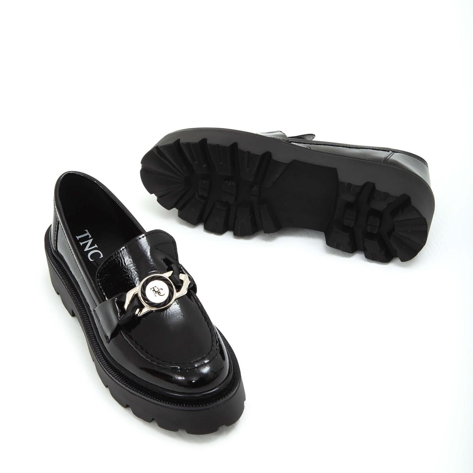 Tamer Tanca Kadın Vegan Siyah Rugan Loafer Ayakkabı