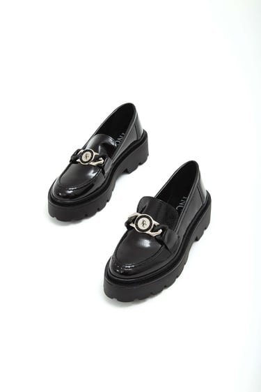  Tamer Tanca Kadın Vegan Siyah Rugan Loafer Ayakkabı