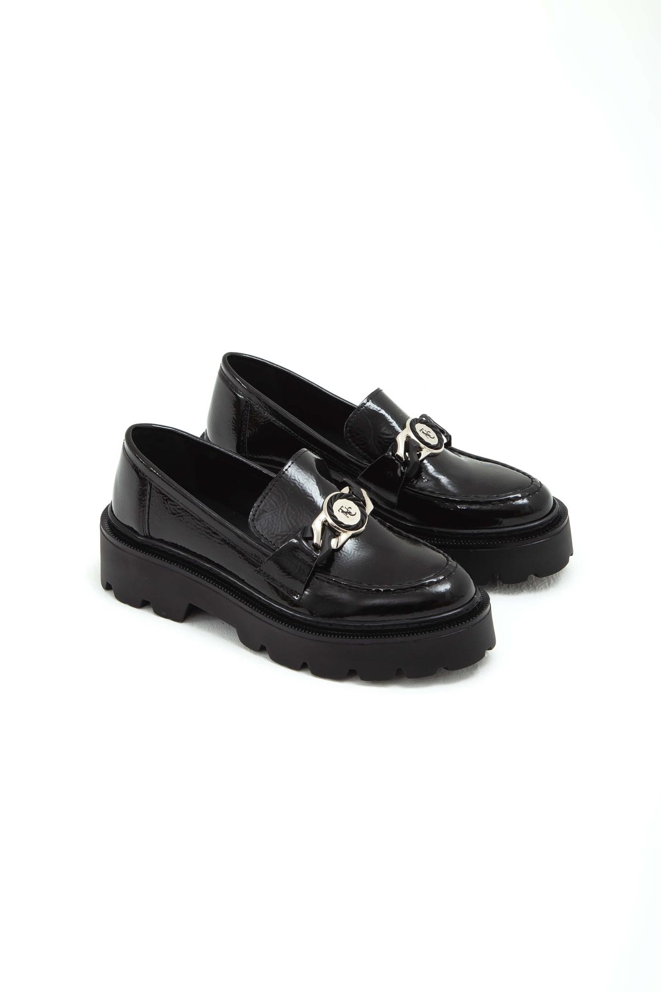  Tamer Tanca Kadın Vegan Siyah Rugan Loafer Ayakkabı