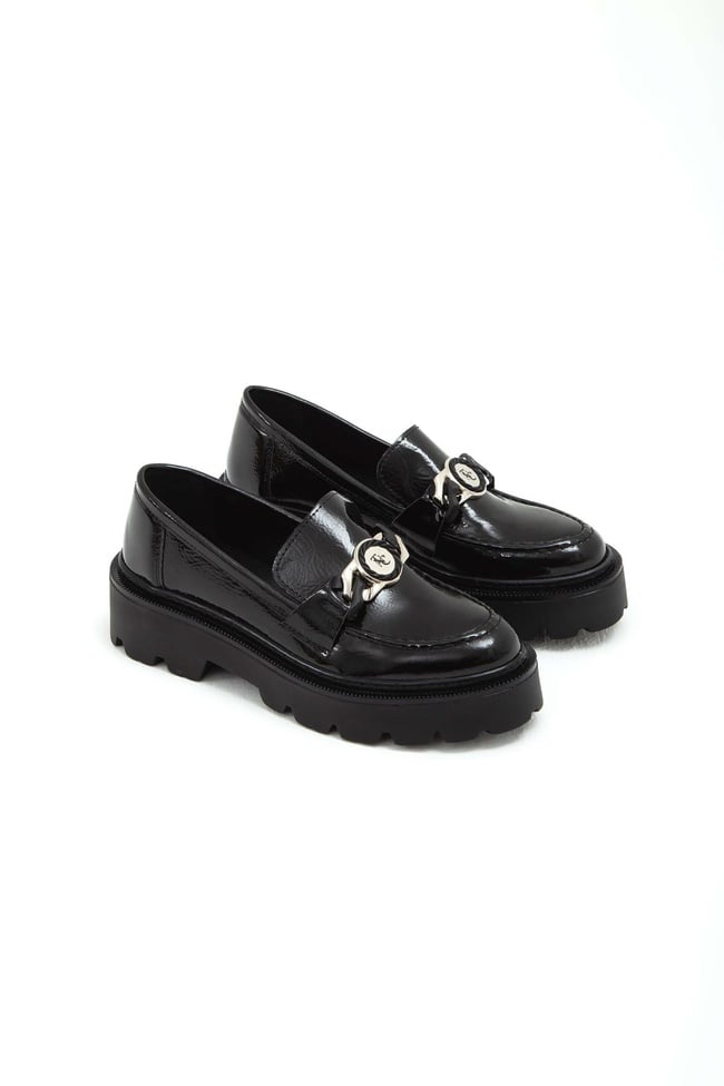  Tamer Tanca Kadın Vegan Siyah Rugan Loafer Ayakkabı