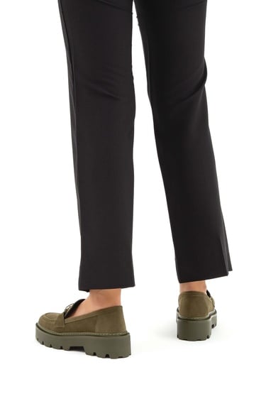  Tamer Tanca Kadın Vegan Haki Süet Loafer Ayakkabı