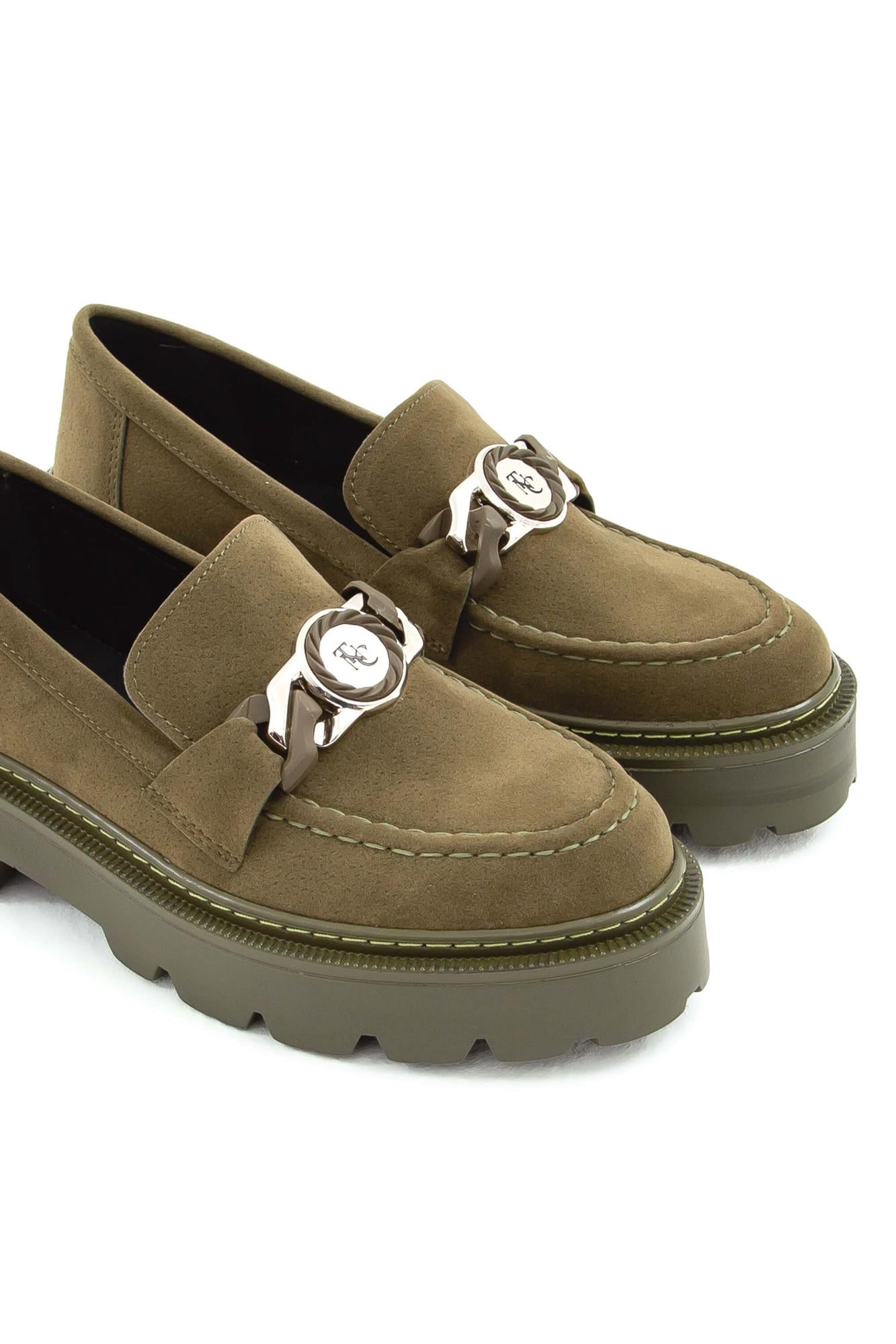  Tamer Tanca Kadın Vegan Haki Süet Loafer Ayakkabı