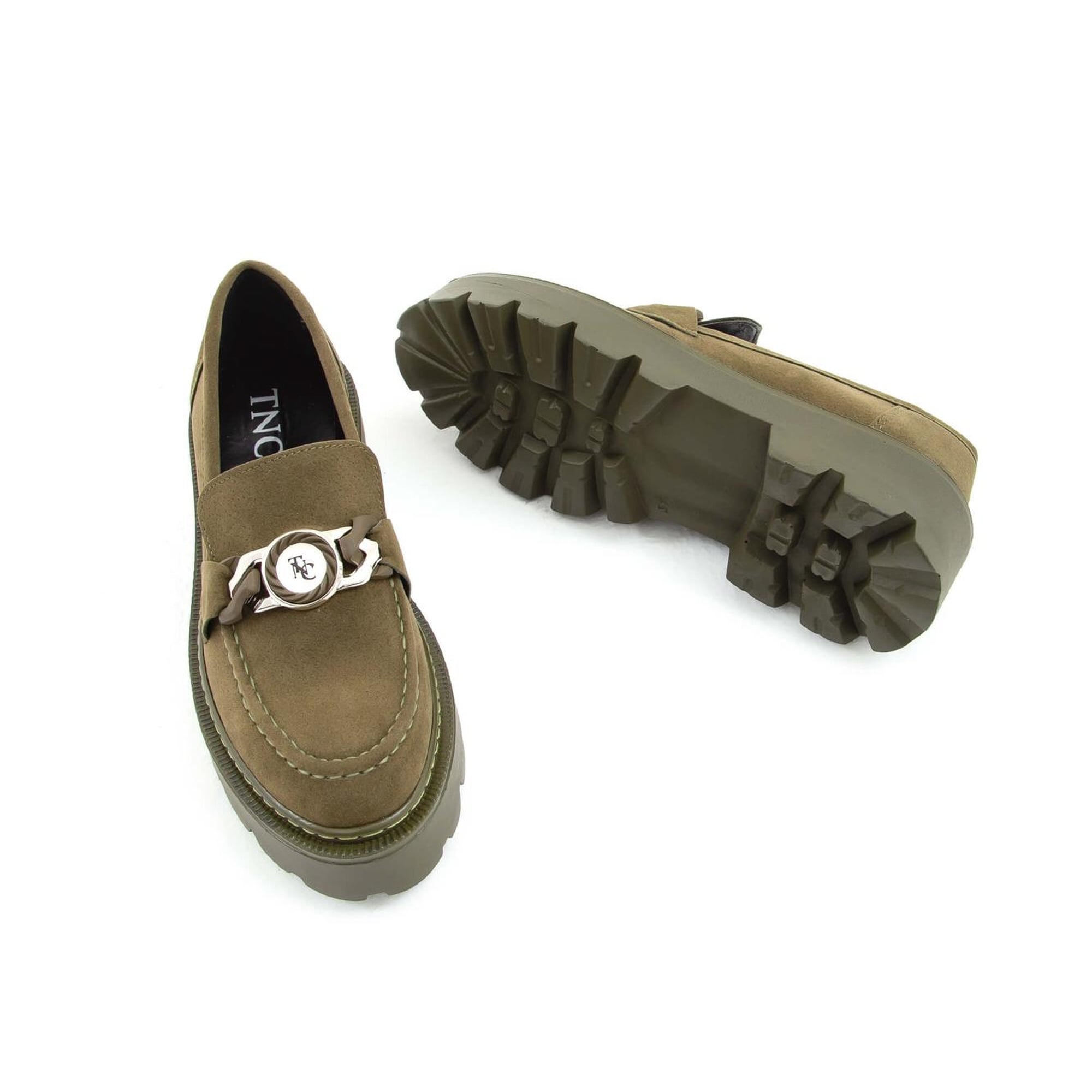 Tamer Tanca Kadın Vegan Haki Süet Loafer Ayakkabı