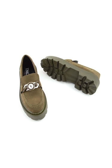  Tamer Tanca Kadın Vegan Haki Süet Loafer Ayakkabı