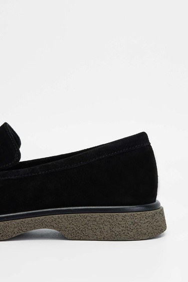  Tamer Tanca Kadın Hakiki Deri Siyah Süet Loafer Ayakkabı