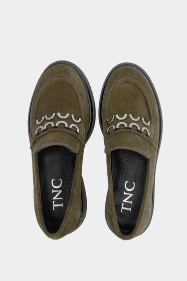  Tamer Tanca Kadın Hakiki Deri Haki Süet Loafer Ayakkabı