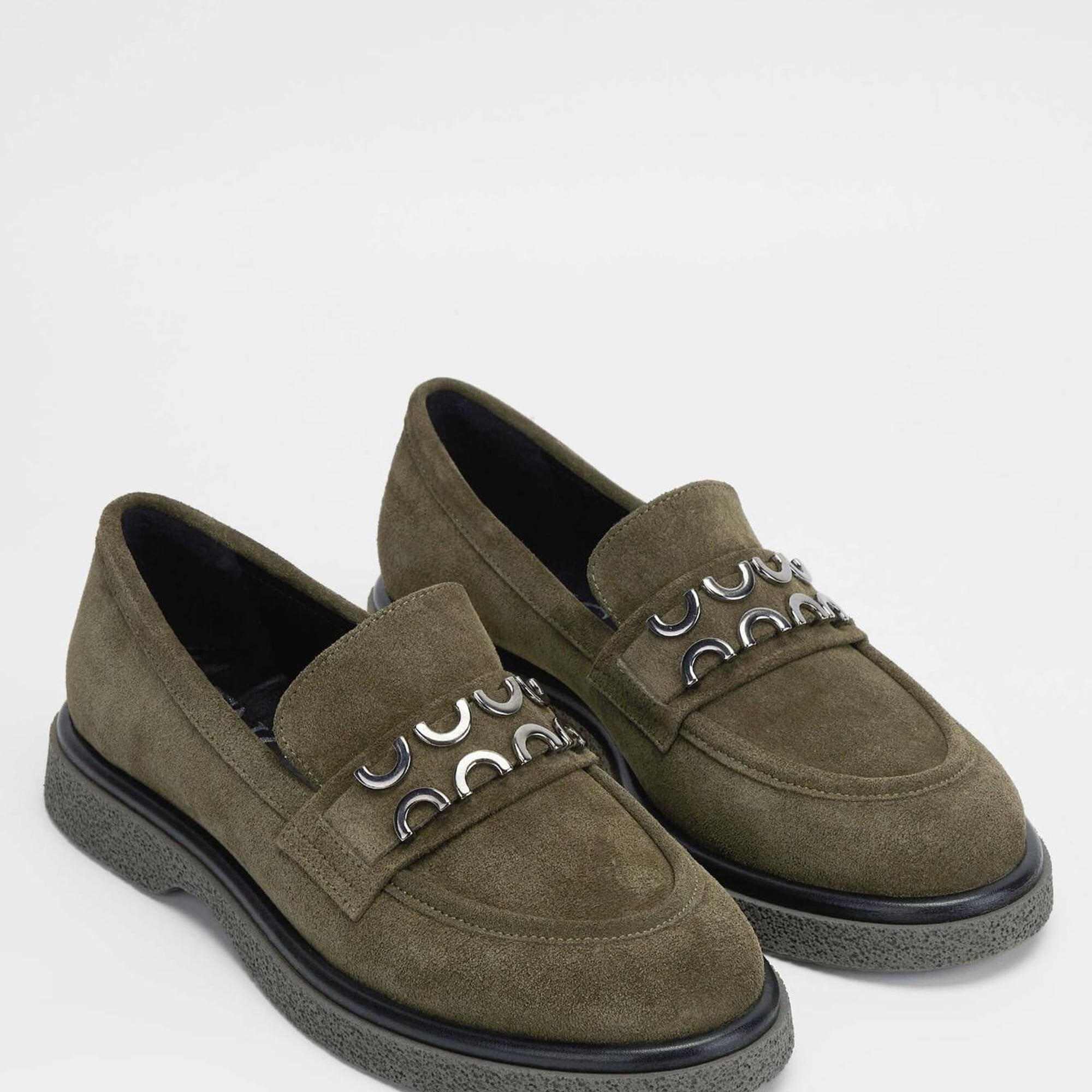 Tamer Tanca Kadın Hakiki Deri Haki Süet Loafer Ayakkabı