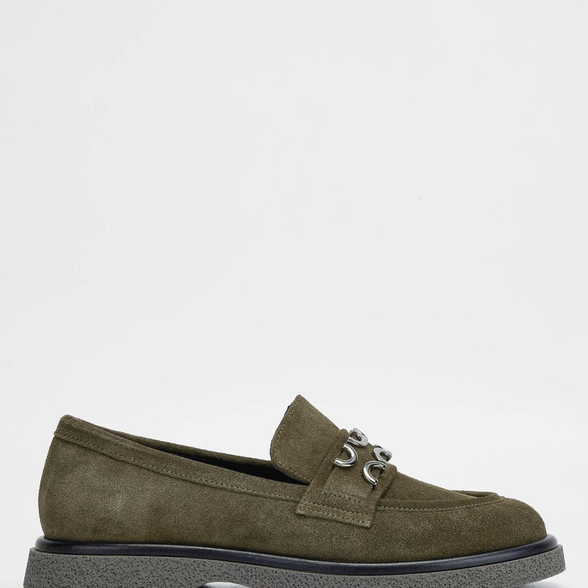 Tamer Tanca Kadın Hakiki Deri Haki Süet Loafer Ayakkabı