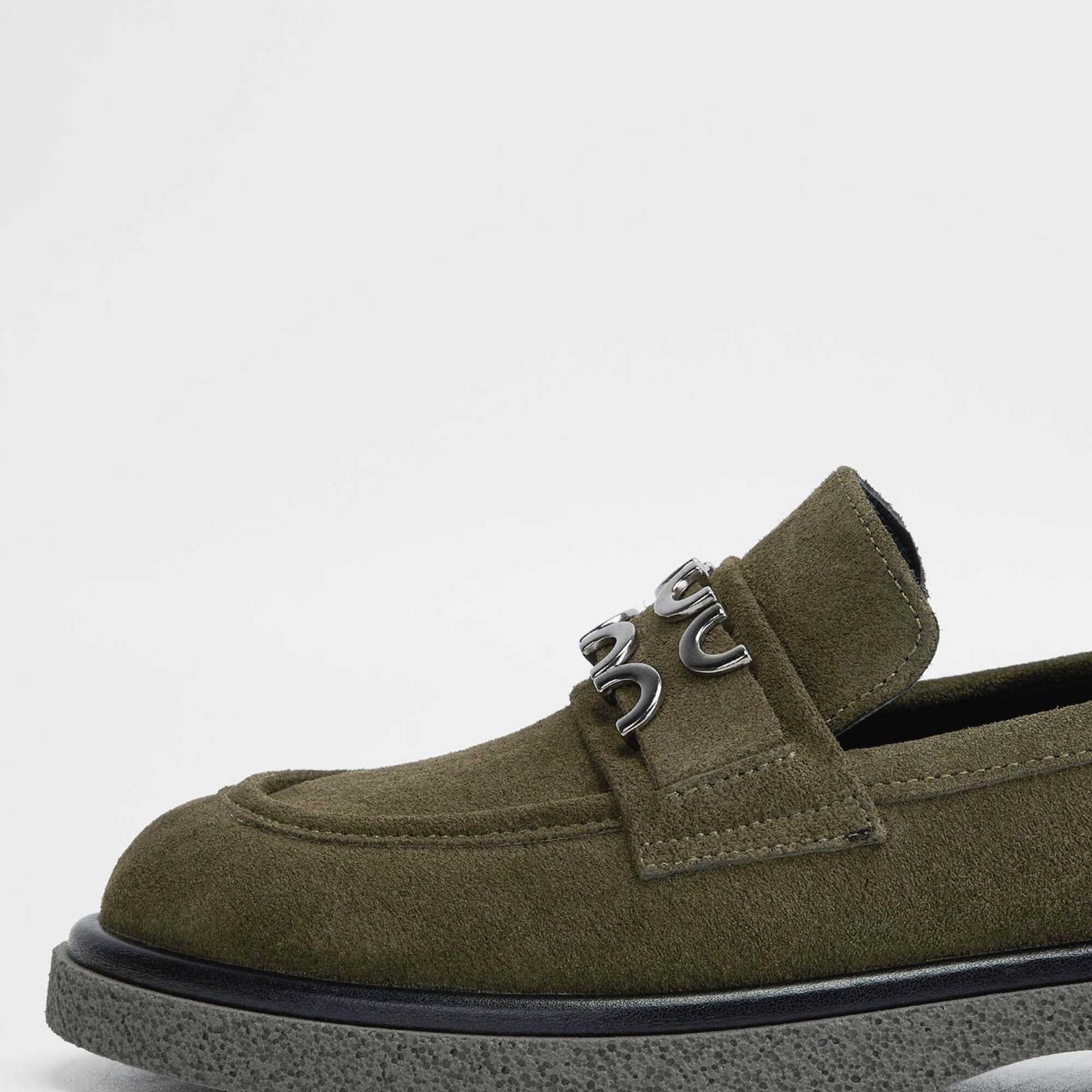 Tamer Tanca Kadın Hakiki Deri Haki Süet Loafer Ayakkabı