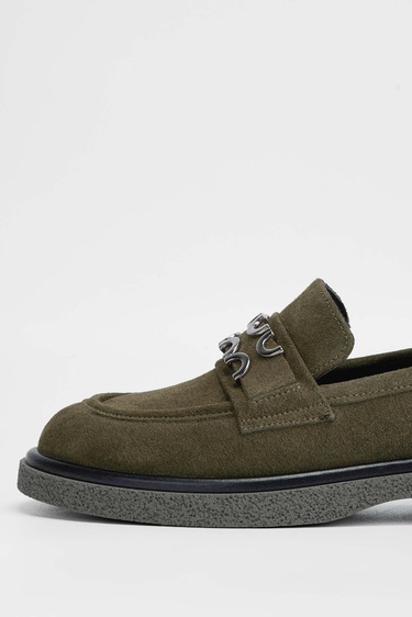  Tamer Tanca Kadın Hakiki Deri Haki Süet Loafer Ayakkabı