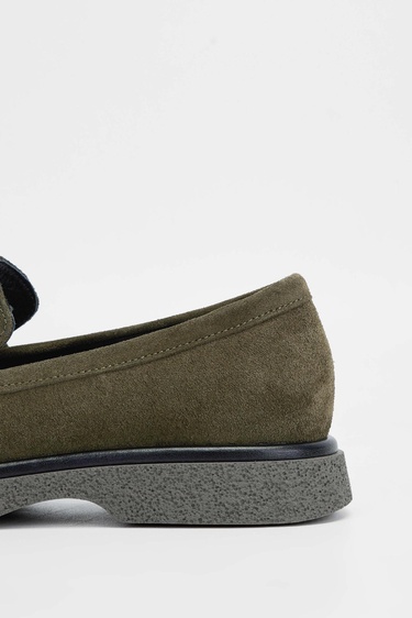  Tamer Tanca Kadın Hakiki Deri Haki Süet Loafer Ayakkabı