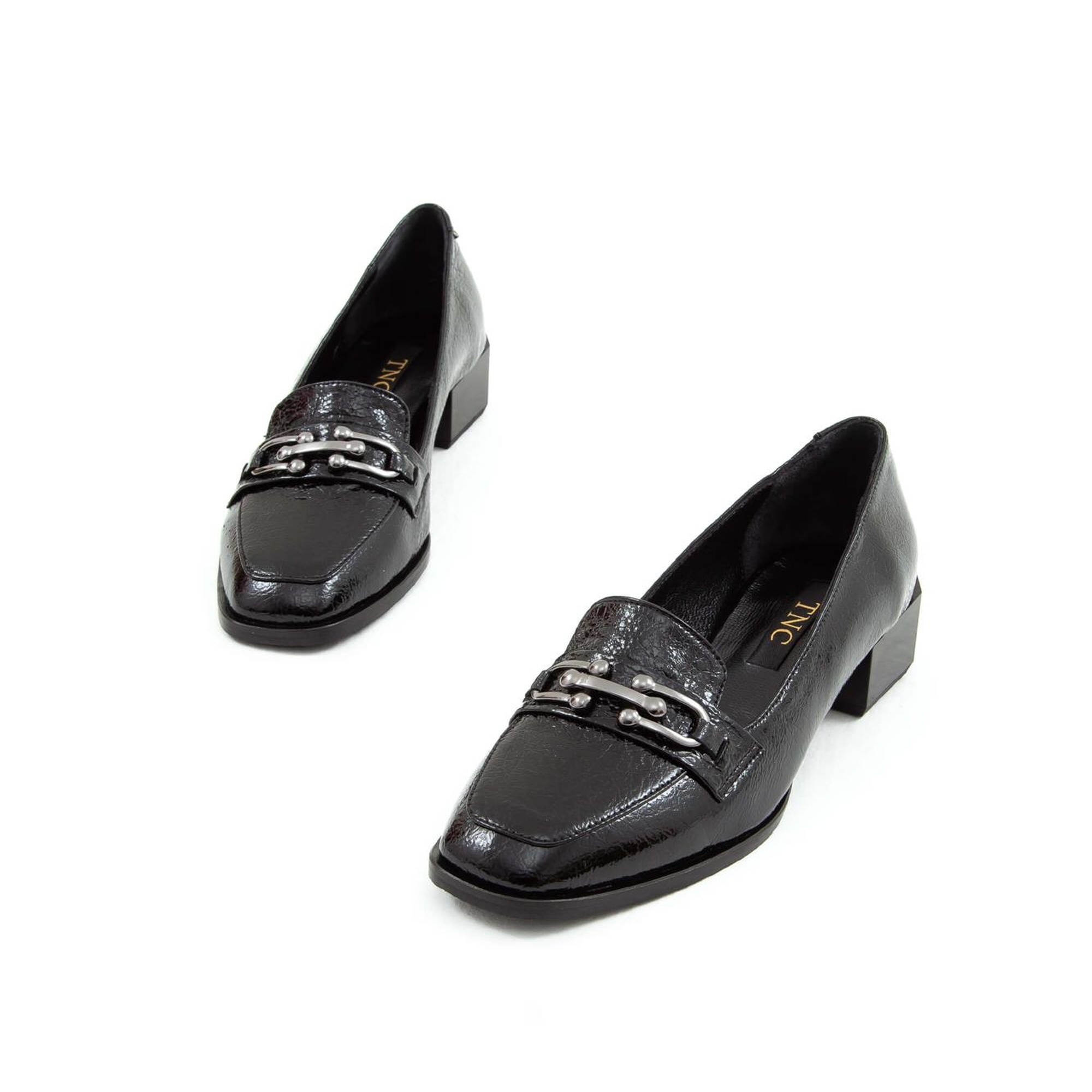 Tamer Tanca Kadın Hakiki Deri Siyah Rugan Loafer Ayakkabı