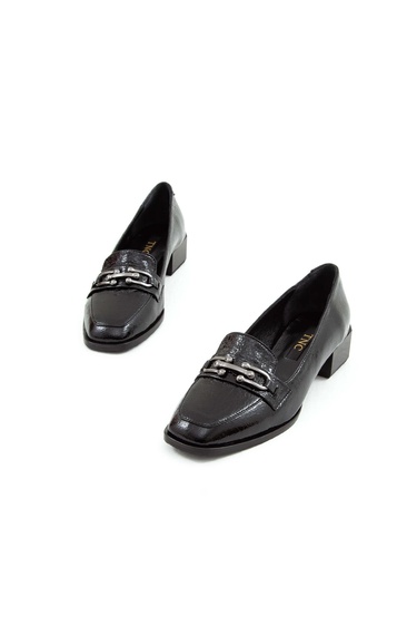  Tamer Tanca Kadın Hakiki Deri Siyah Rugan Loafer Ayakkabı