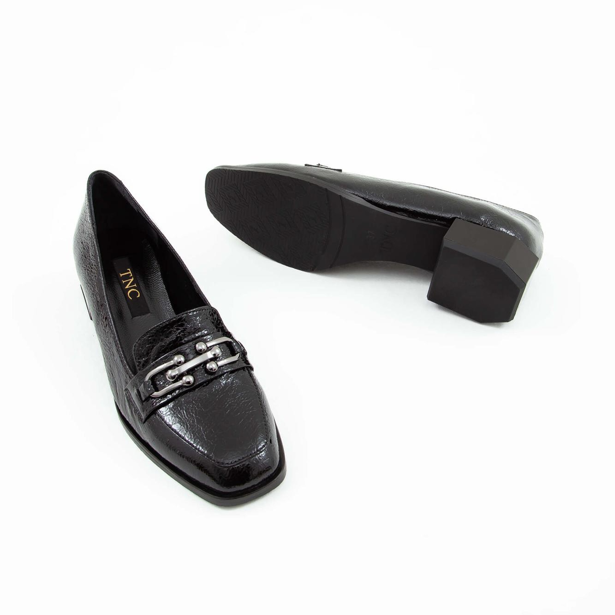 Tamer Tanca Kadın Hakiki Deri Siyah Rugan Loafer Ayakkabı