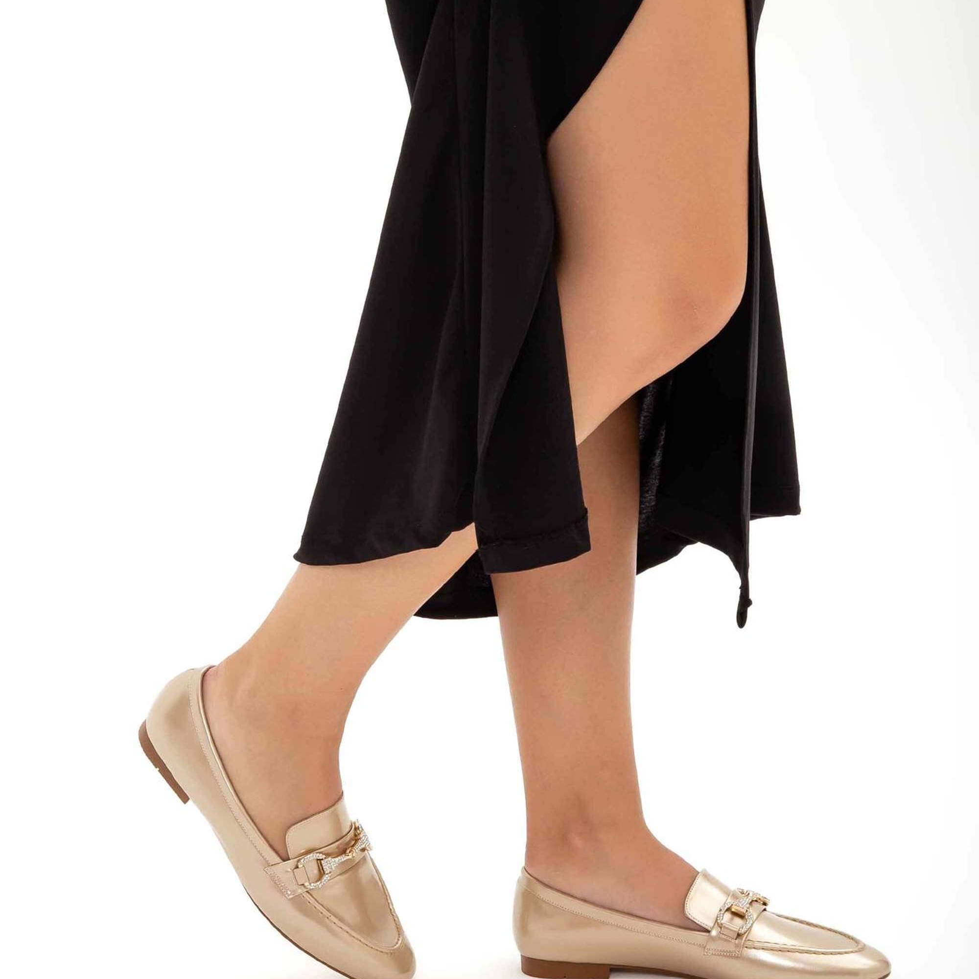 Tamer Tanca Kadın Vegan Altın Rugan Loafer Ayakkabı