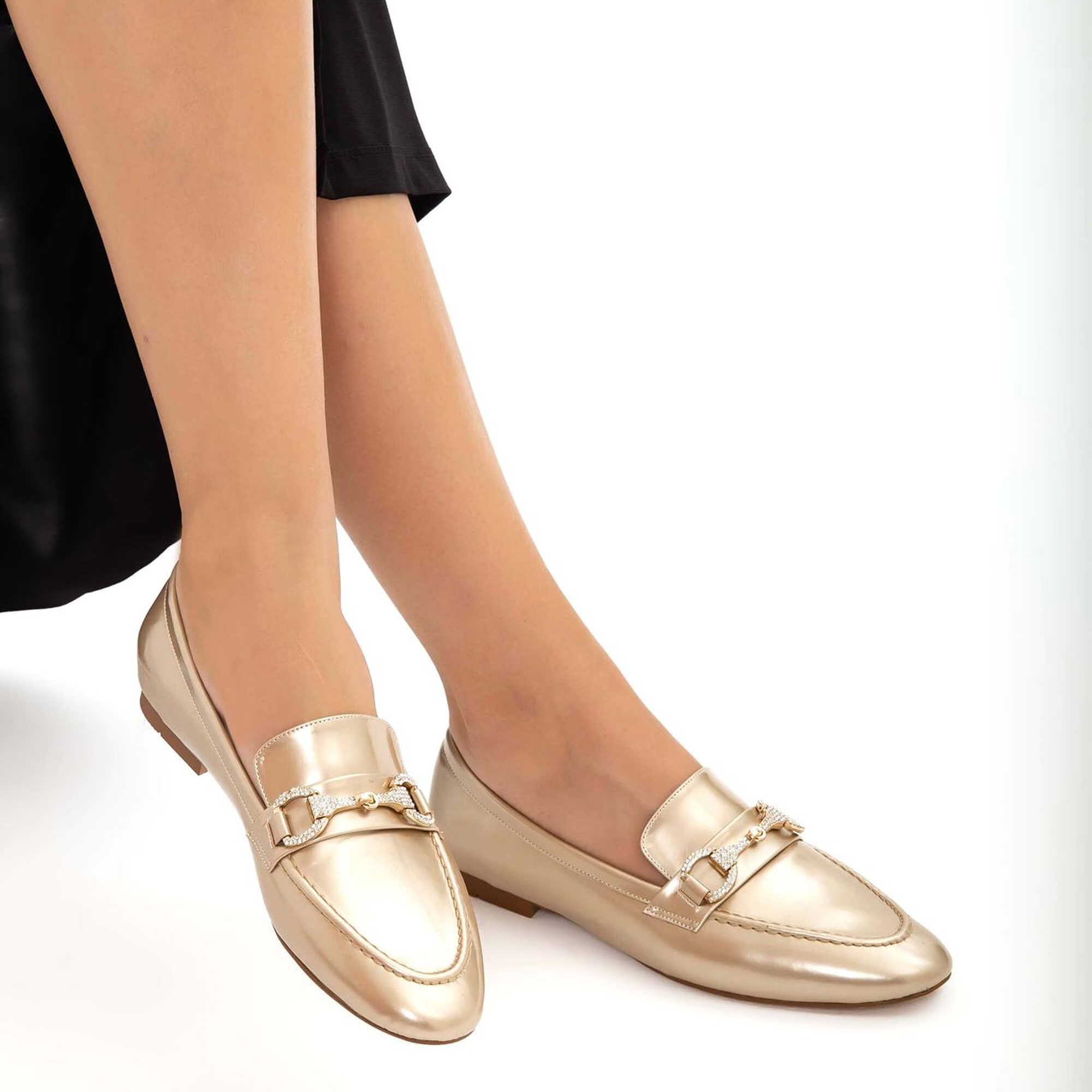 Tamer Tanca Kadın Vegan Altın Rugan Loafer Ayakkabı