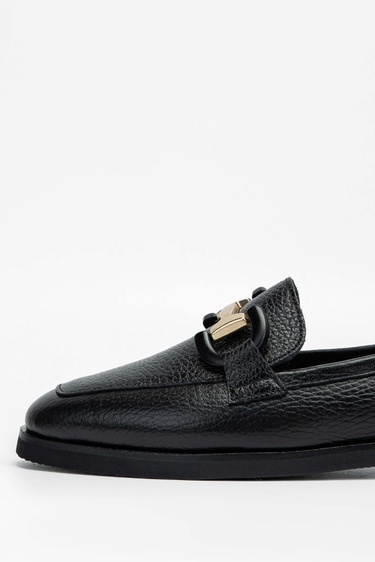  Tamer Tanca Kadın Hakiki Deri Siyah Loafer Ayakkabı