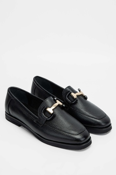  Tamer Tanca Kadın Hakiki Deri Siyah Loafer Ayakkabı