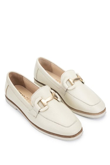  Tamer Tanca Kadın Hakiki Deri Bej Loafer Ayakkabı