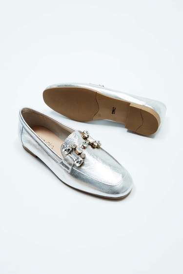  Tamer Tanca Kadın Hakiki Deri Gri Loafer Ayakkabı