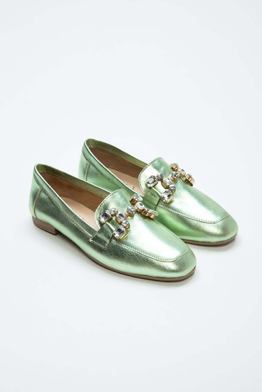  Tamer Tanca Kadın Hakiki Deri Yeşil Loafer Ayakkabı
