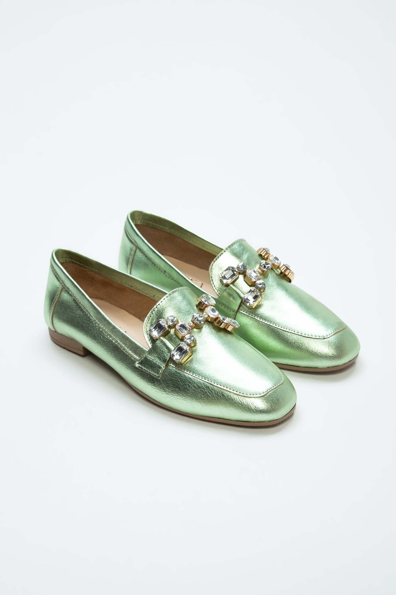  Tamer Tanca Kadın Hakiki Deri Yeşil Loafer Ayakkabı