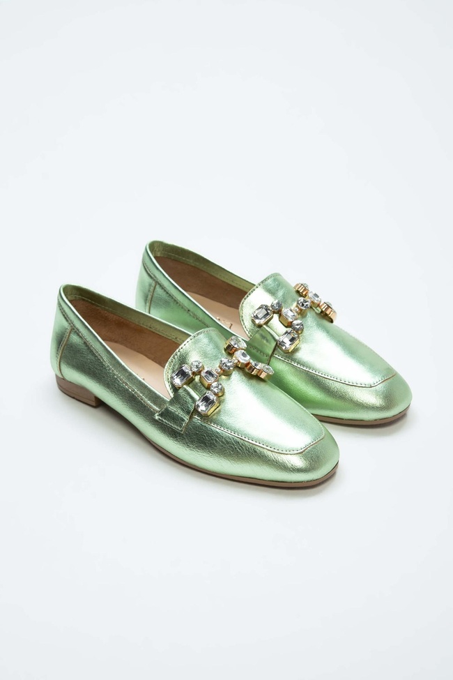  Tamer Tanca Kadın Hakiki Deri Yeşil Loafer Ayakkabı