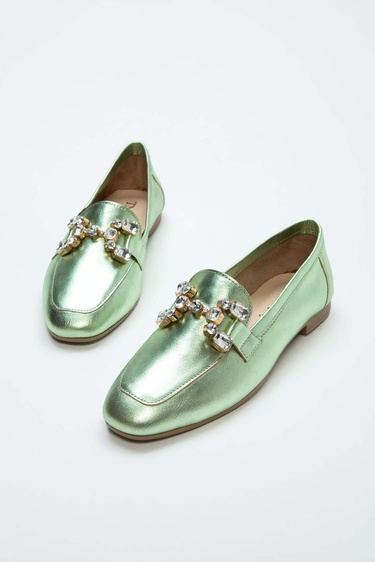  Tamer Tanca Kadın Hakiki Deri Yeşil Loafer Ayakkabı