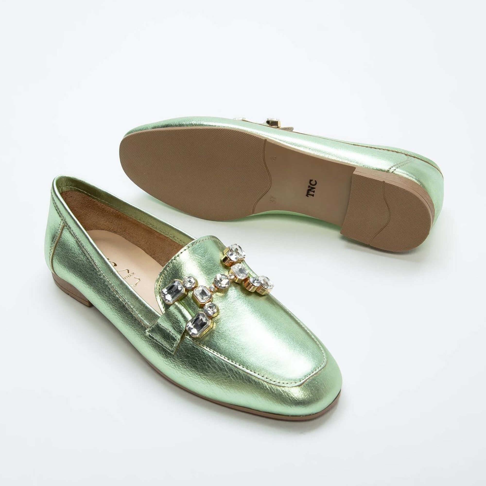 Tamer Tanca Kadın Hakiki Deri Yeşil Loafer Ayakkabı