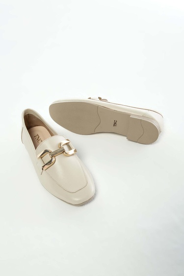  Tamer Tanca Kadın Hakiki Deri Bej Loafer Ayakkabı