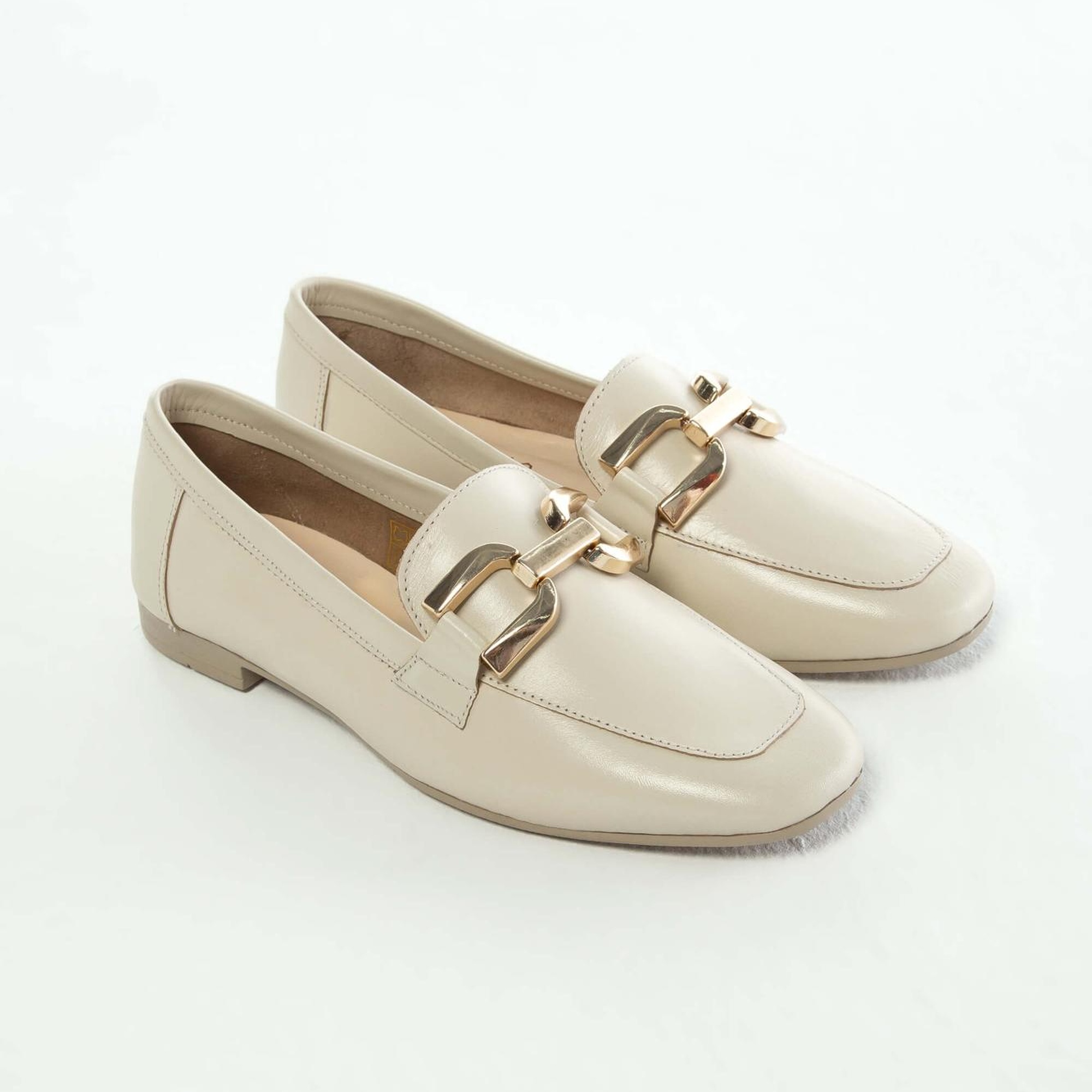 Tamer Tanca Kadın Hakiki Deri Bej Loafer Ayakkabı