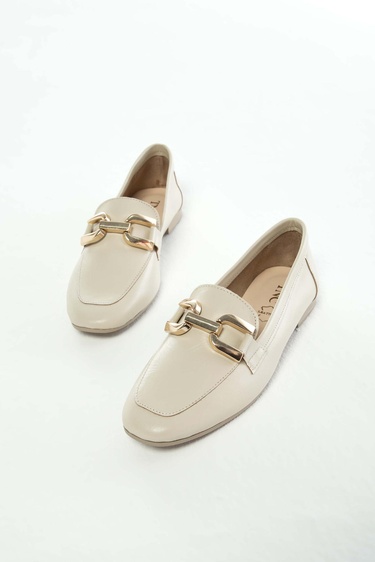  Tamer Tanca Kadın Hakiki Deri Bej Loafer Ayakkabı