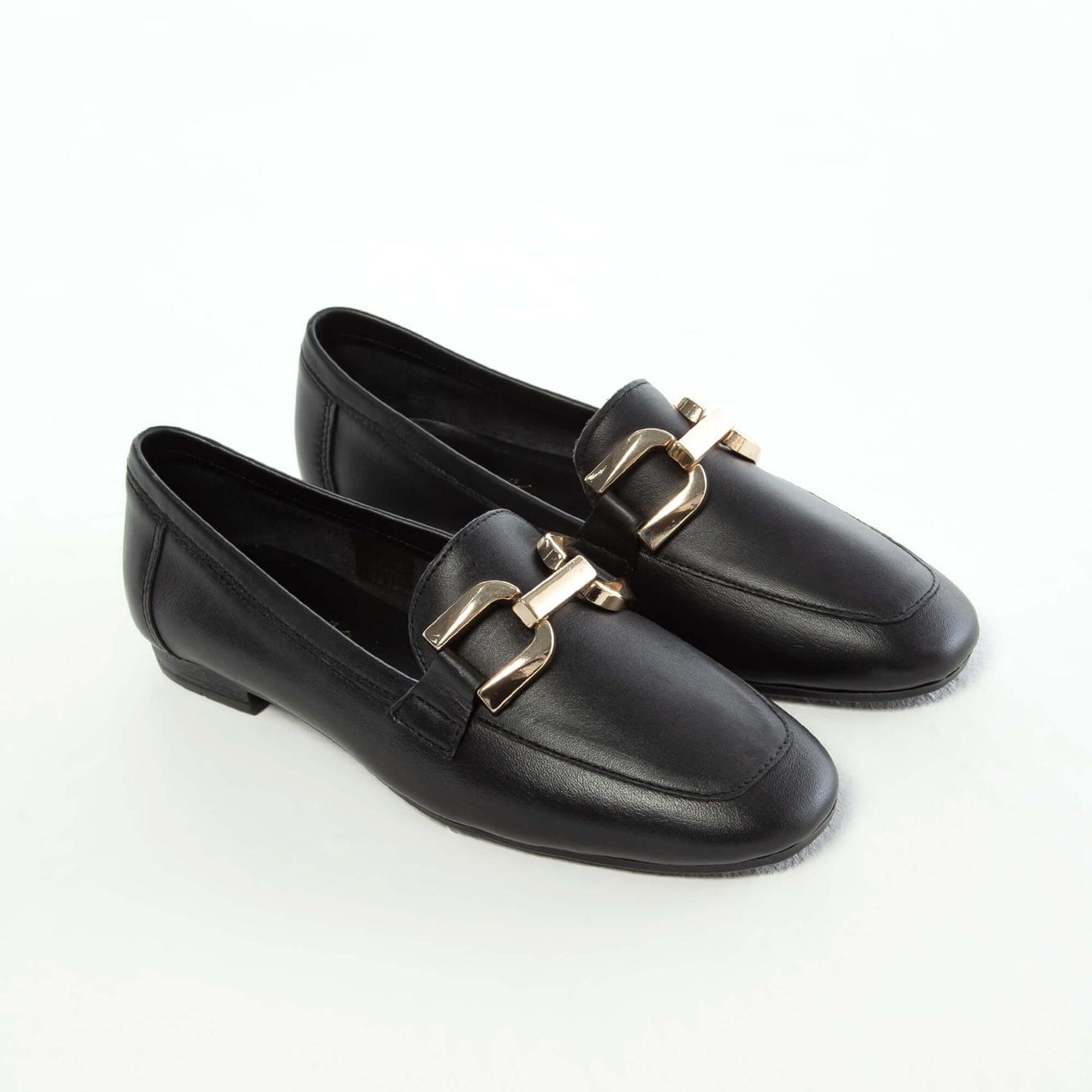 Tamer Tanca Kadın Hakiki Deri Siyah Deri Loafer Ayakkabı