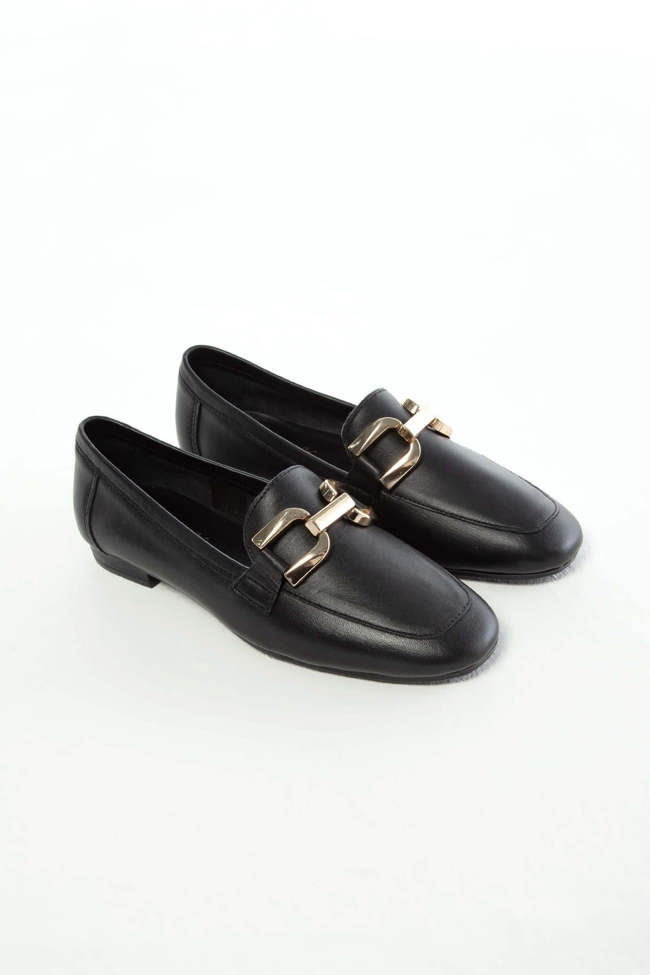  Tamer Tanca Kadın Hakiki Deri Siyah Deri Loafer Ayakkabı