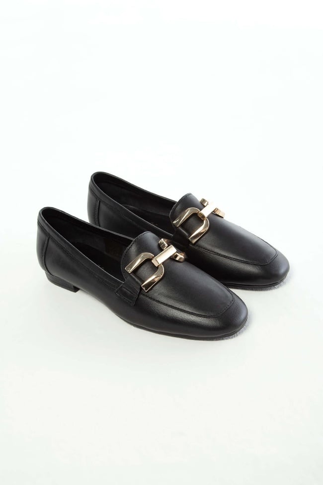  Tamer Tanca Kadın Hakiki Deri Siyah Deri Loafer Ayakkabı