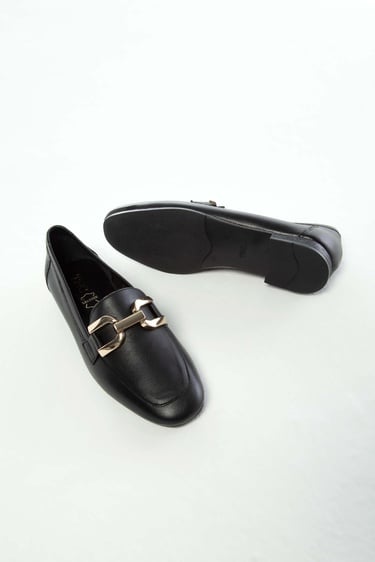  Tamer Tanca Kadın Hakiki Deri Siyah Deri Loafer Ayakkabı
