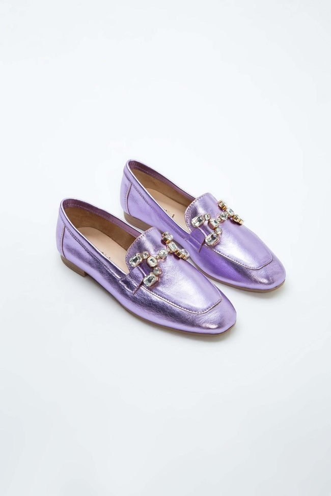  Tamer Tanca Kadın Hakiki Deri Mor Loafer Ayakkabı