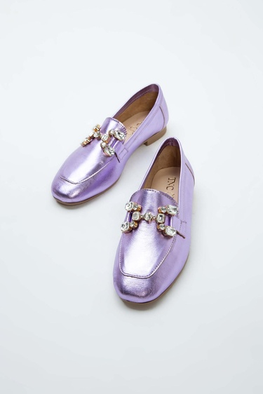  Tamer Tanca Kadın Hakiki Deri Mor Loafer Ayakkabı