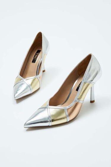  Tamer Tanca Kadın Vegan Gümüş Kombin Stiletto Ayakkabı