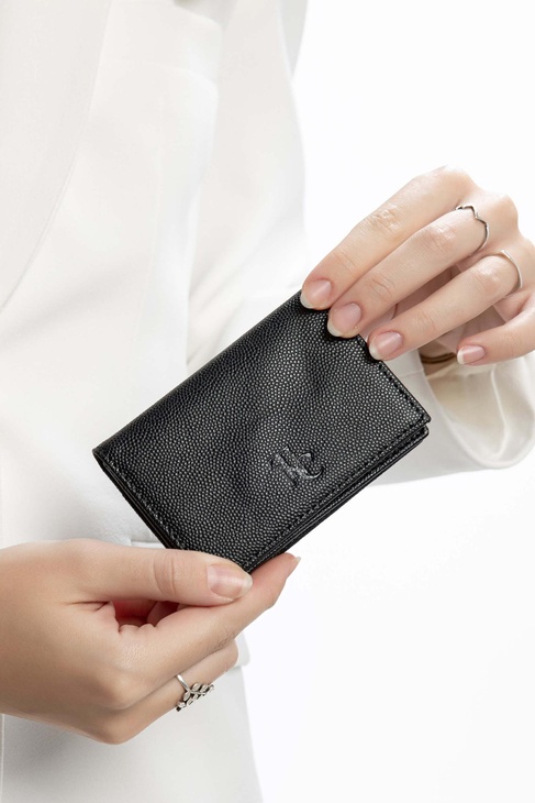  Tamer Tanca Kadın Hakiki Deri Siyah Havyar Kartlık