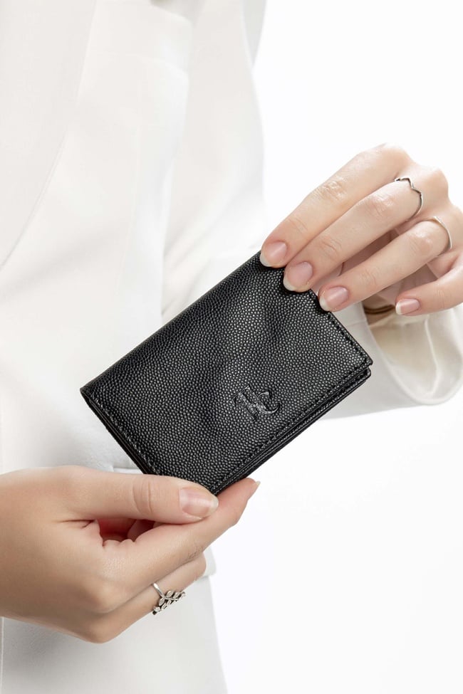  Tamer Tanca Kadın Hakiki Deri Siyah Havyar Kartlık