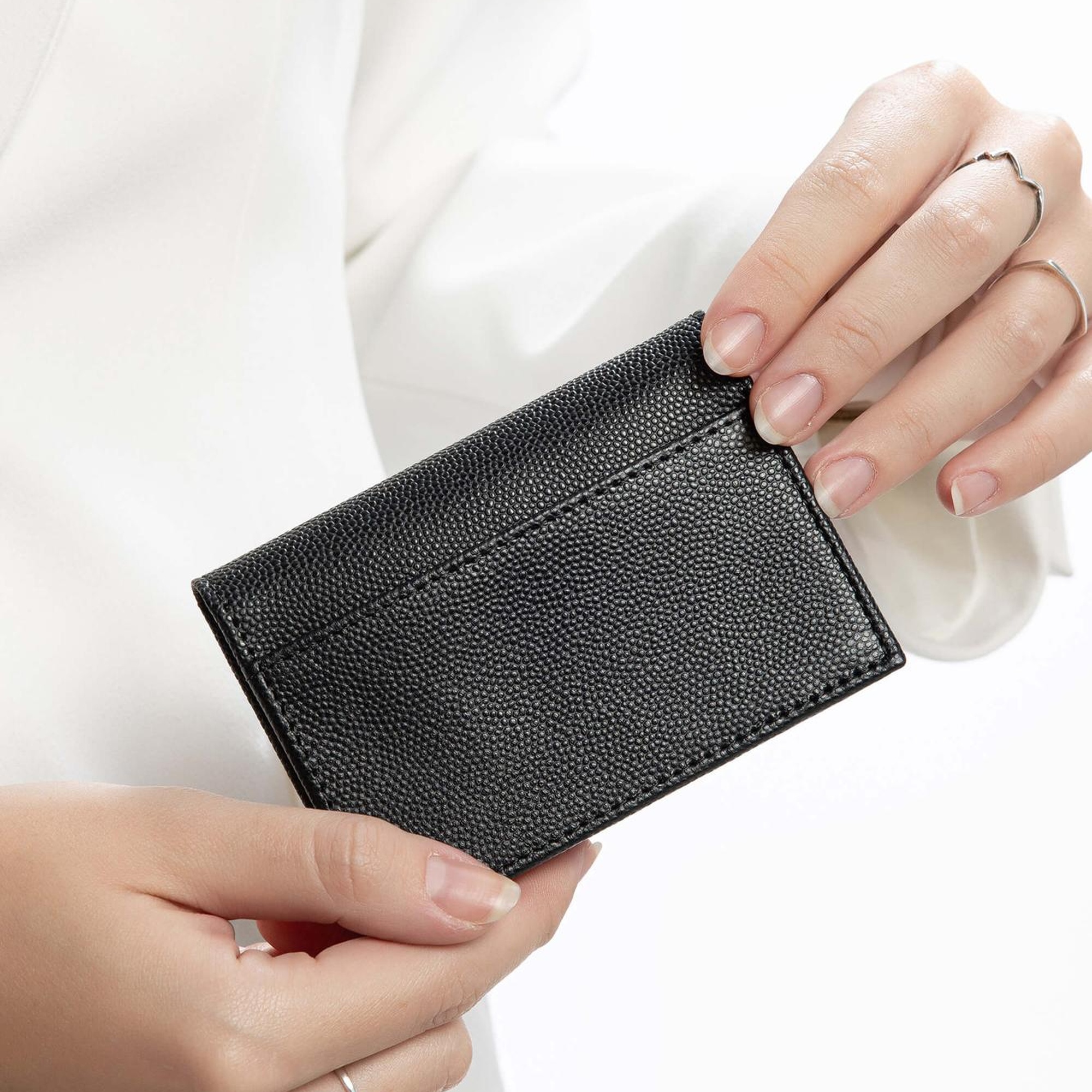 Tamer Tanca Kadın Hakiki Deri Siyah Havyar Kartlık