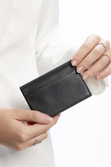  Tamer Tanca Kadın Hakiki Deri Siyah Havyar Kartlık