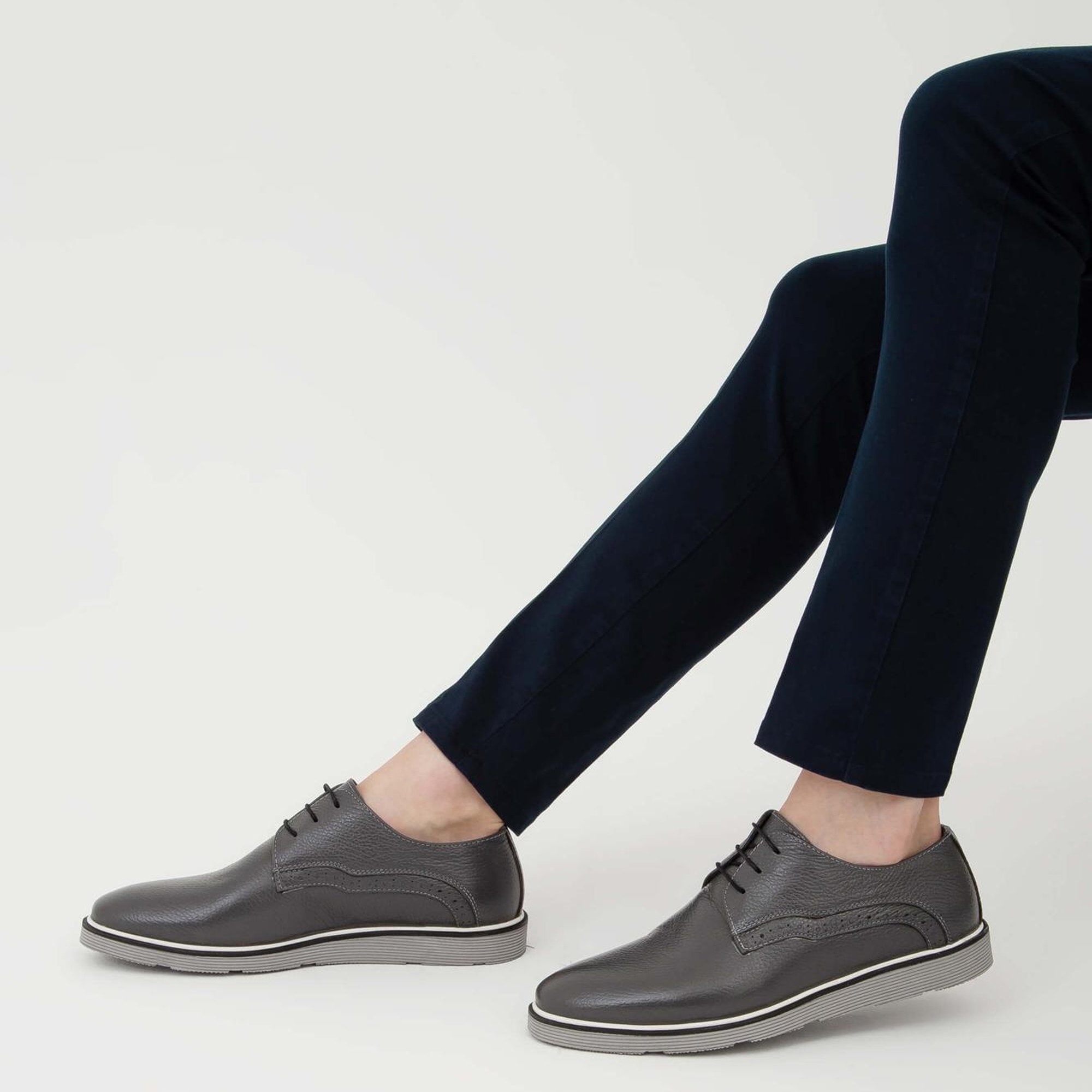 Tamer Tanca Erkek Hakiki Deri Gri Casual Ayakkabı