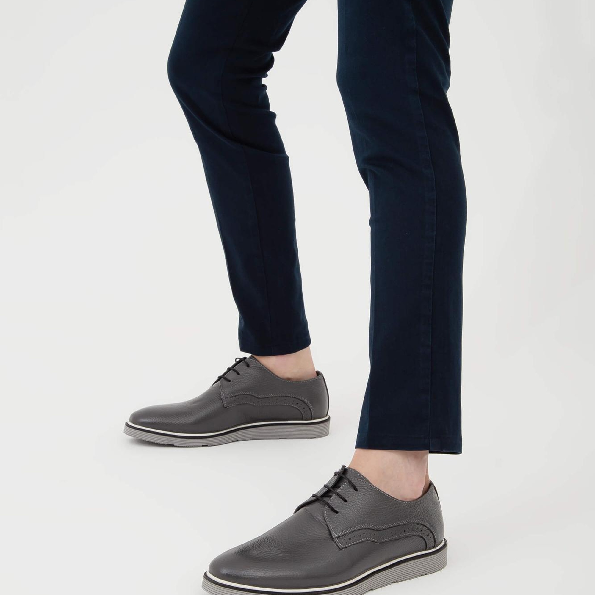 Tamer Tanca Erkek Hakiki Deri Gri Casual Ayakkabı