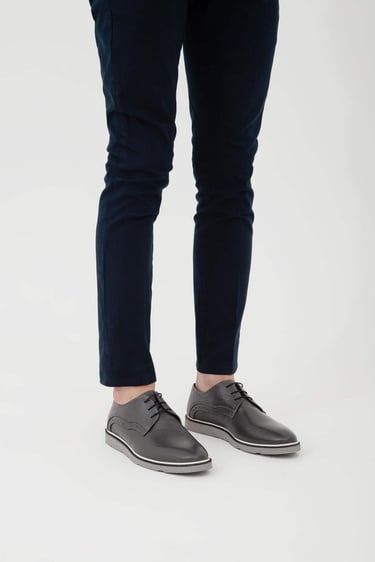  Tamer Tanca Erkek Hakiki Deri Gri Casual Ayakkabı